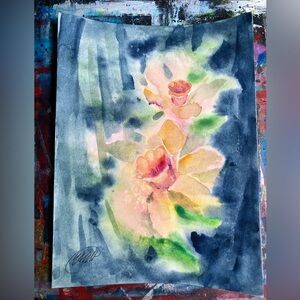 Daffodils spring original watercolor painting handmade home decor garden art